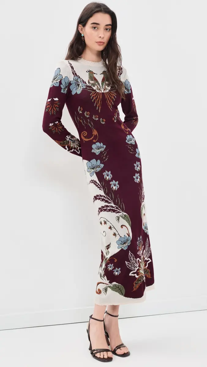 Farm Rio Millena Burgundy Knit Midi Dress | Thumbnail 5 Farm Rio Millena Burgundy Knit Midi Dress | Thumbnail 5