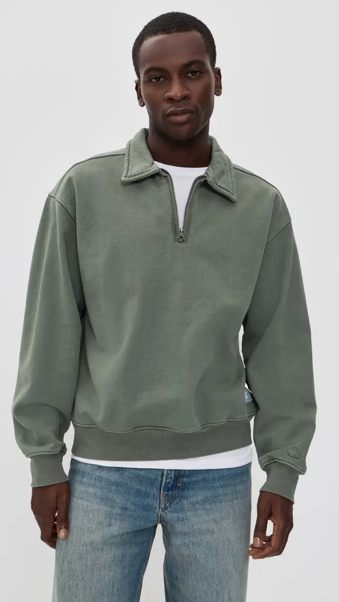 Alpha Industries Washed Essential 1/4 Zip Relaxed Fit Sweatshirt | Thumbnail 2