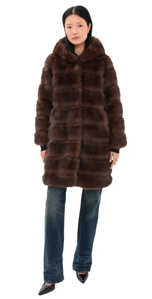 Apparis Marais Faux Mink Hooded Coat