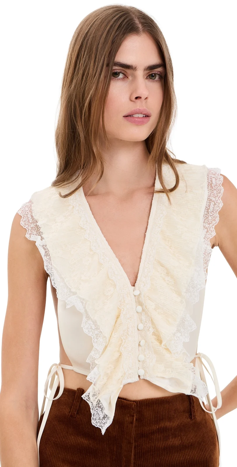 Ganni Fluid Satin Ruffle Lace Collar