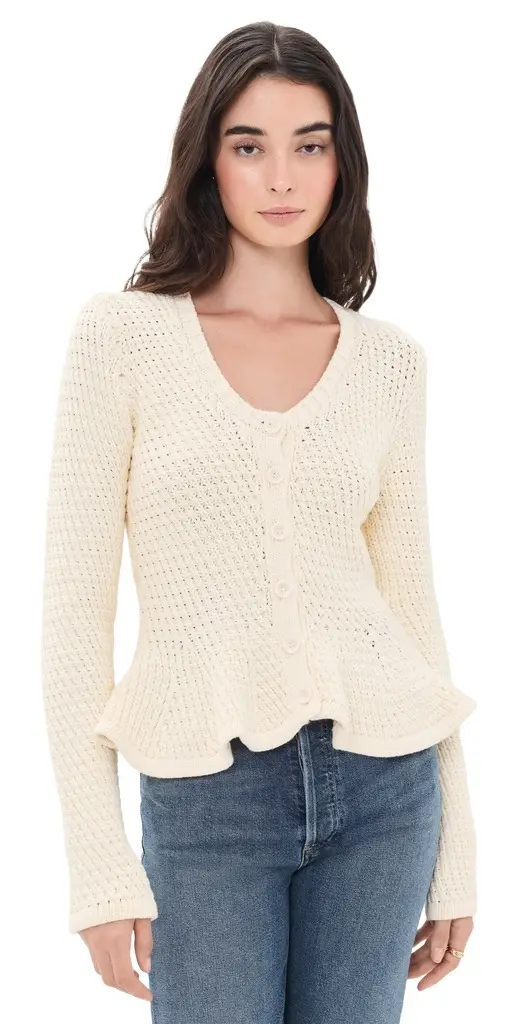 Pistola Elina Peplum Openwork Cardigan