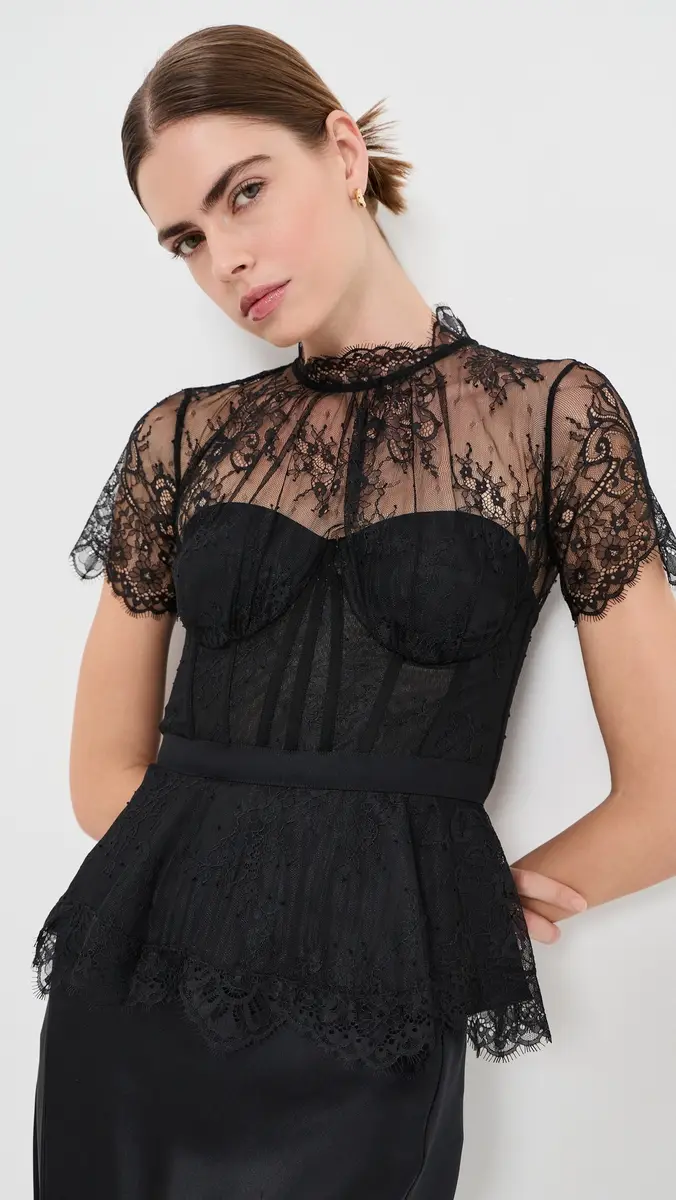Simkhai Kehlani Lingerie Lace Short Sleeve Bustier Top | Thumbnail 2