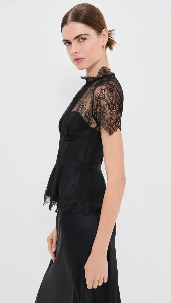 Simkhai Kehlani Lingerie Lace Short Sleeve Bustier Top | Thumbnail 4