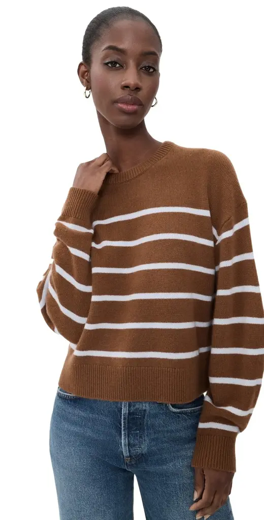 Theory Striped Crewneck Sweater In Cashmere