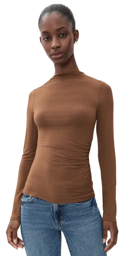 Nathalia Long Sleeve Draped Mock Neck Tee