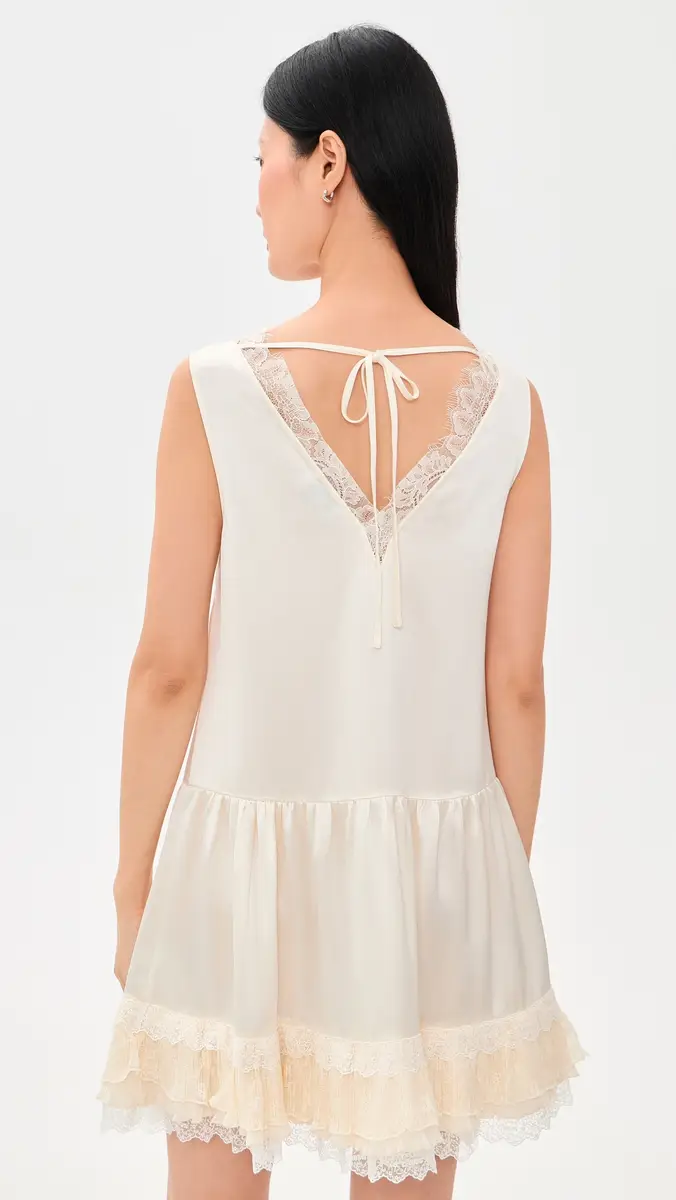 Ganni Fluid Satin V Neck Lace Mini Dress | Thumbnail 3 Ganni Fluid Satin V Neck Lace Mini Dress | Thumbnail 3
