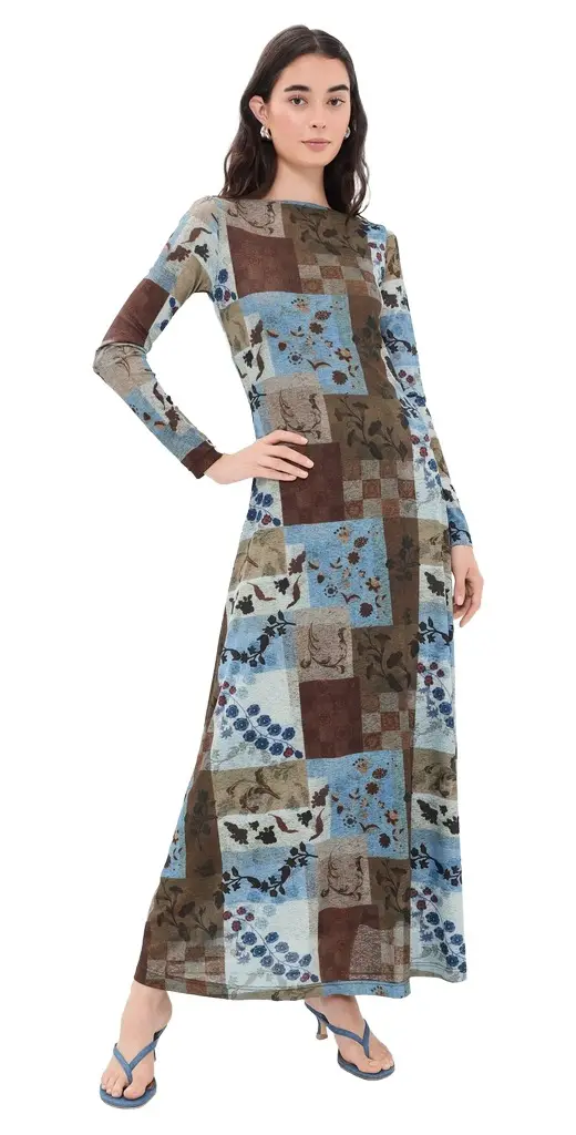 Another Girl Patchwork Print Mesh Maxi Dress
