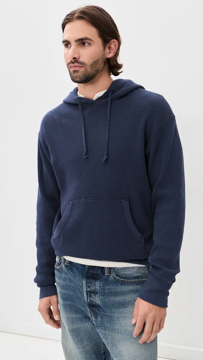 Save Khaki Long Sleeve Waffle Hoodie | Thumbnail 2 Save Khaki Long Sleeve Waffle Hoodie | Thumbnail 2