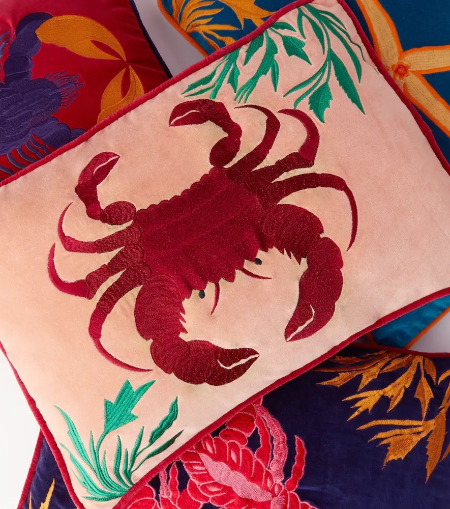 LES OTTOMANS Crab embroidered velvet cushion | Thumbnail 2