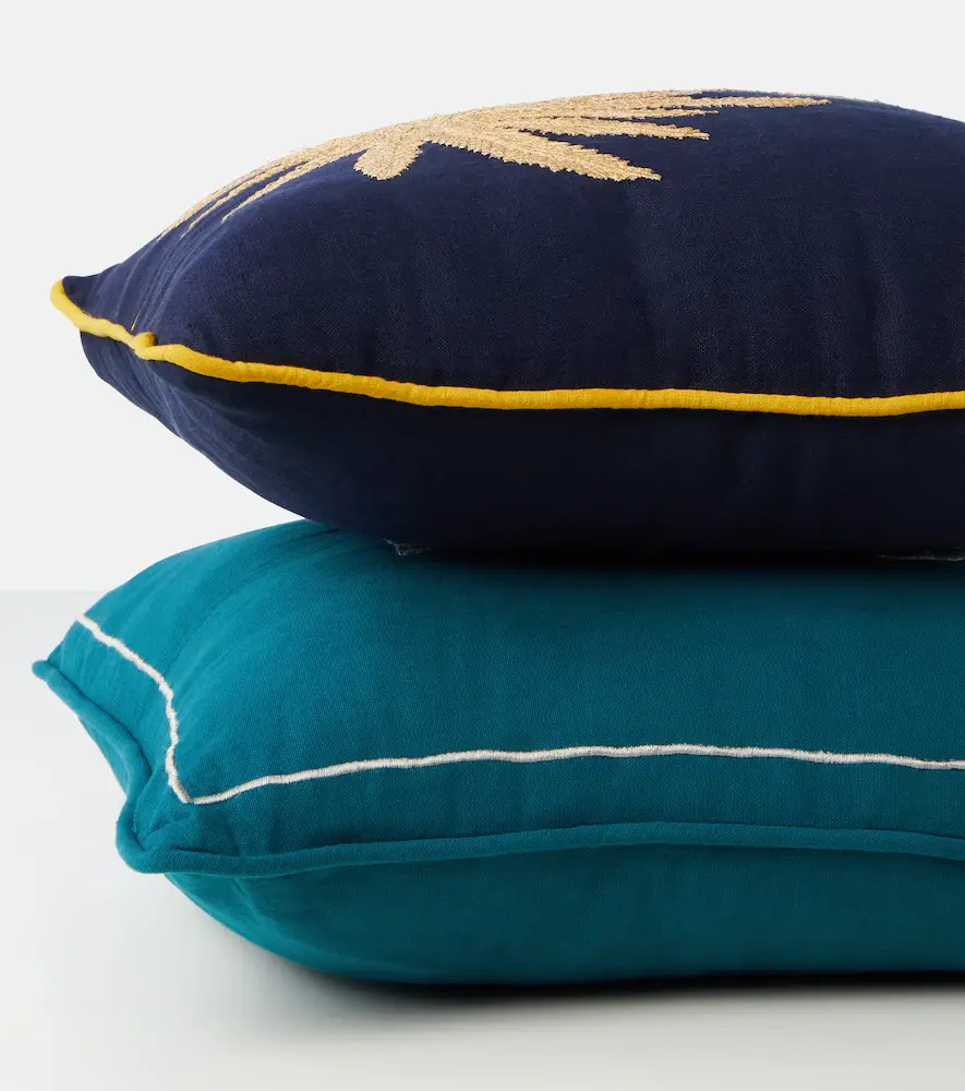LES OTTOMANS Tropical embroidered linen cushion | Thumbnail 5