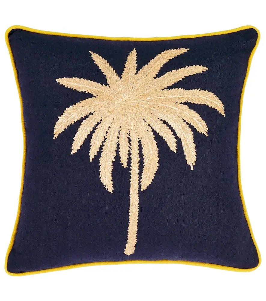 LES OTTOMANS Tropical embroidered linen cushion