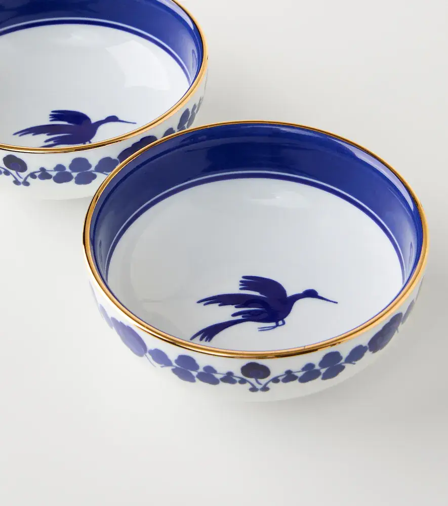 La DoubleJ Wildbird Blue set of 2 porcelain snack bowls | Thumbnail 2