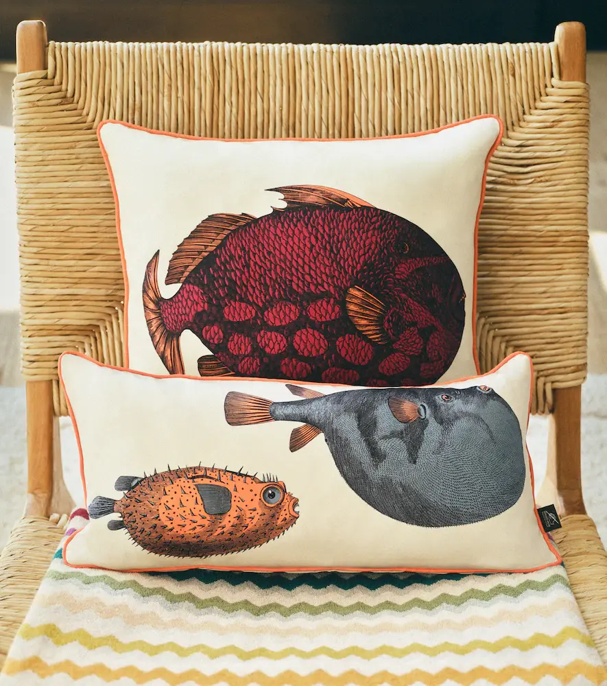 FORNASETTI Pesce Balestra printed silk cushion | Thumbnail 6