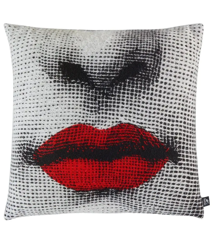 FORNASETTI Kiss jacquard cushion