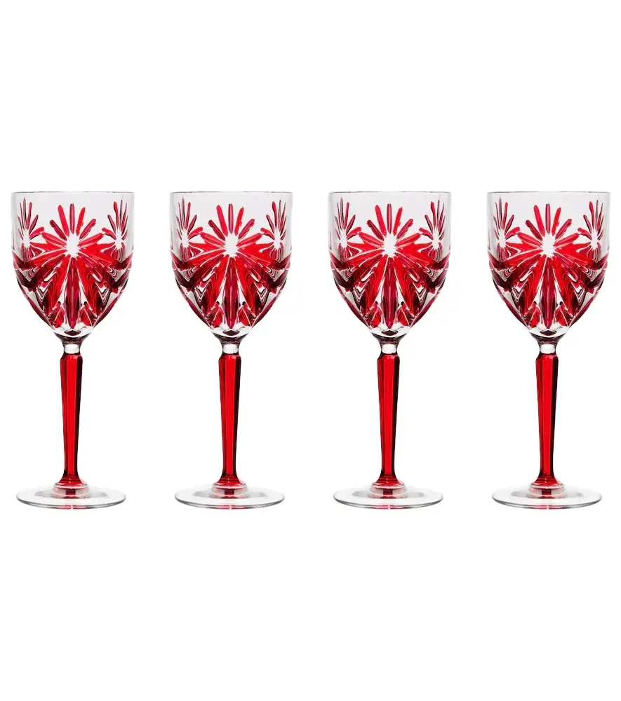 Set of 4 floral crystal wine glasses