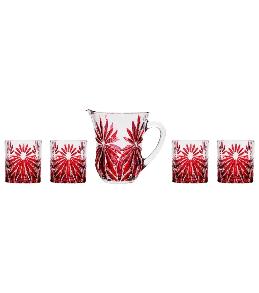 Set of 4 floral crystal tumblers and jug