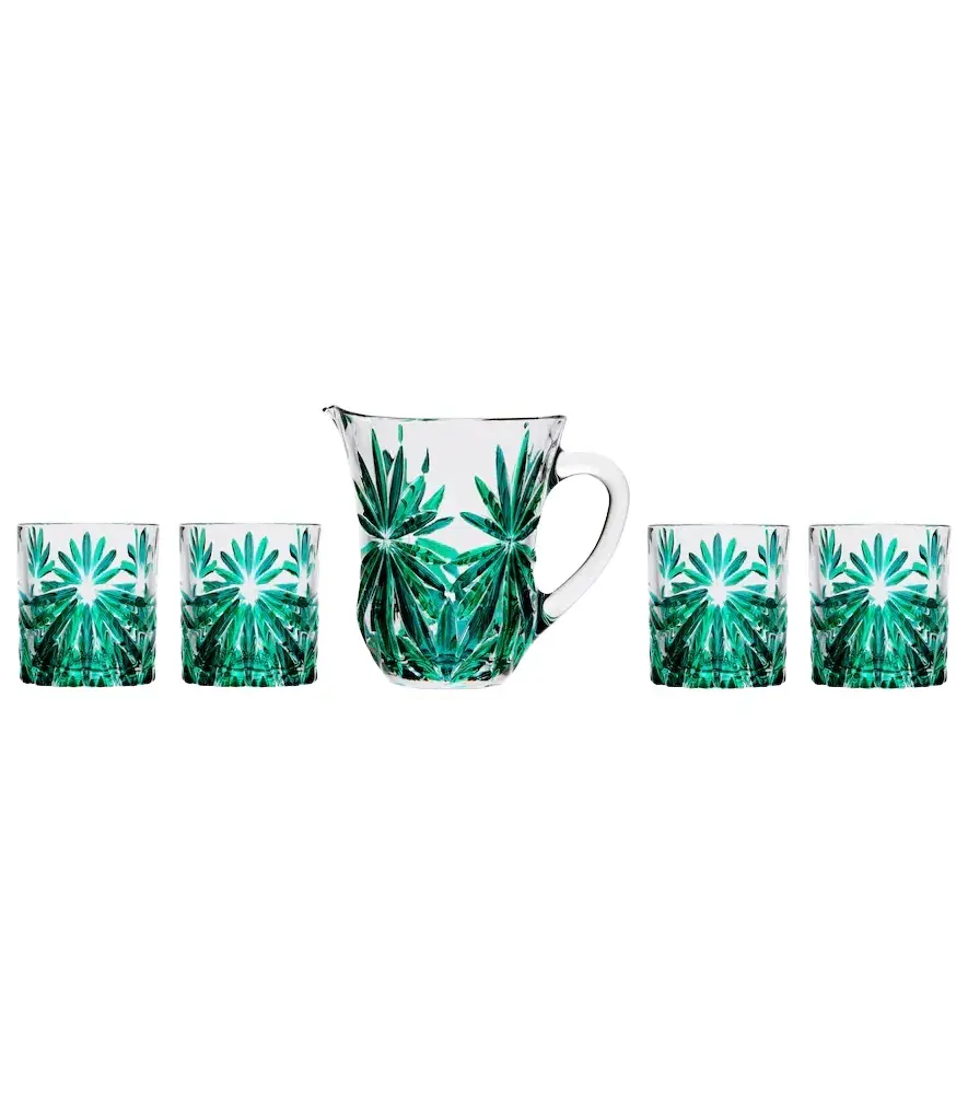 Set of 4 floral crystal tumblers and jug