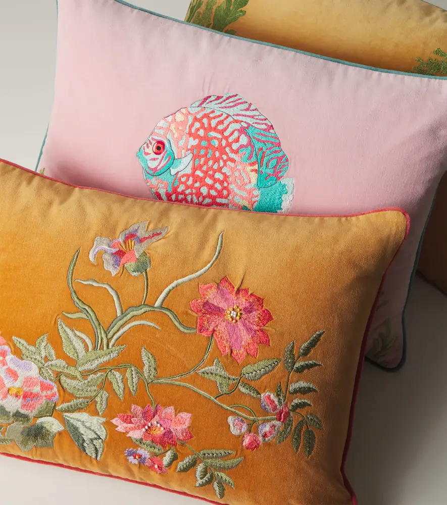 LES OTTOMANS Embroidered cotton velvet cushion | Thumbnail 2