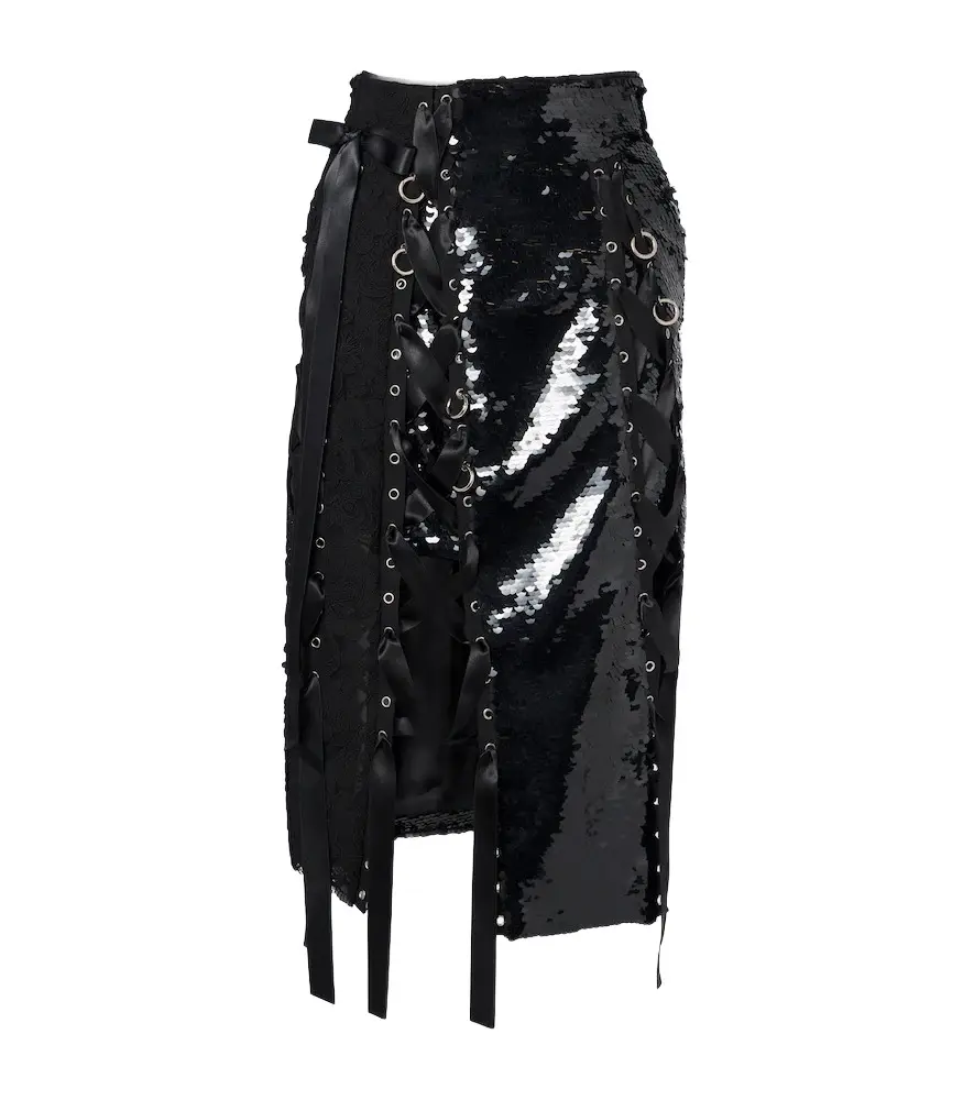 Simone Rocha Patchwork sequined lace midi skirt