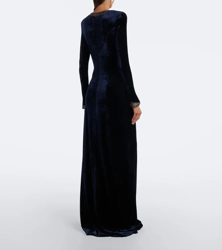 Ralph Lauren Collection Nancie leather-trimmed velour gown | Thumbnail 2 Ralph Lauren Collection Nancie leather-trimmed velour gown | Thumbnail 2