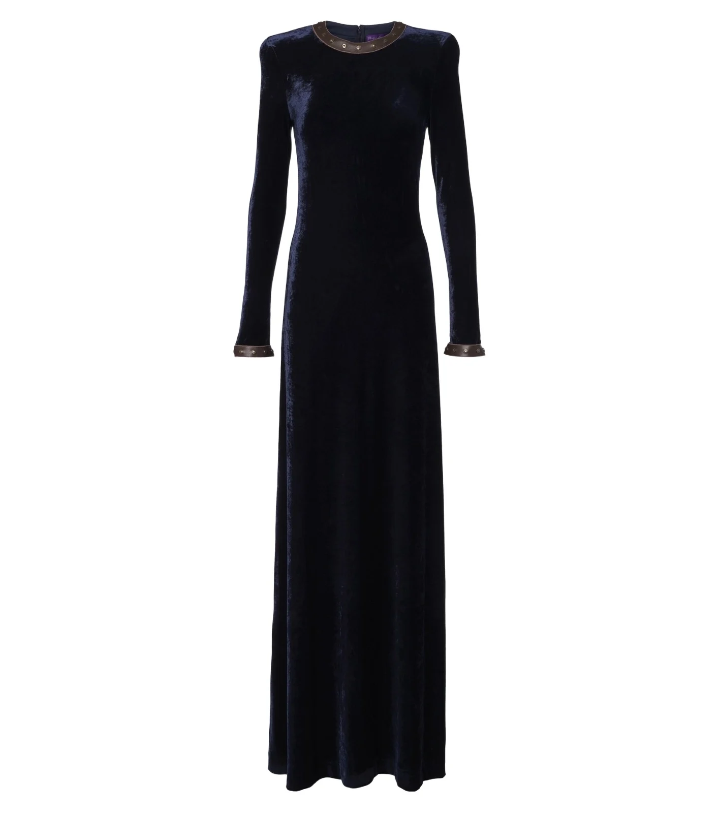 Nancie leather-trimmed velour gown