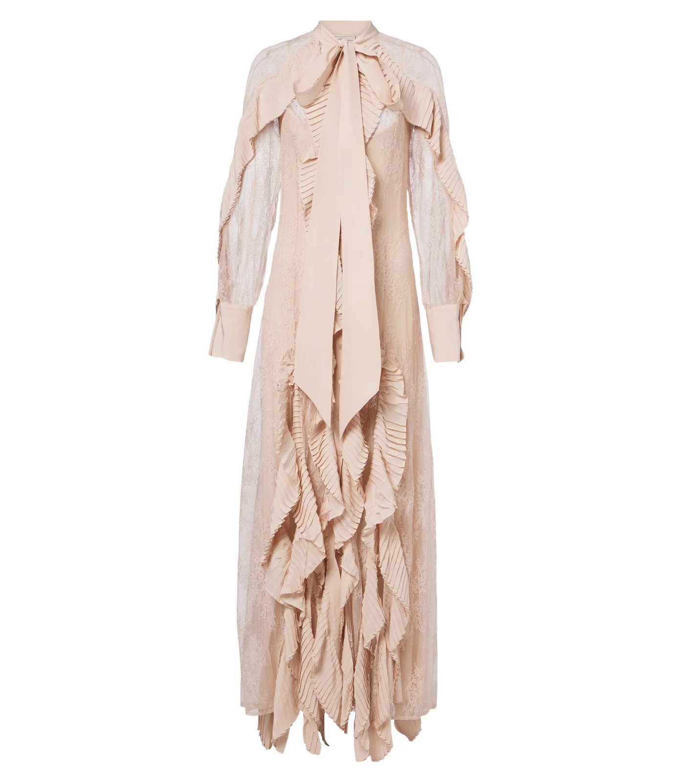 Ruffled tie-neck lace gown Ruffled tie-neck lace gown