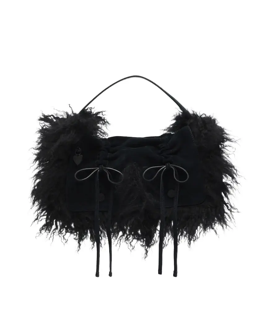 Multipocket suede shoulder bag