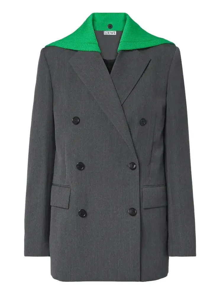 Paneled double-breasted wool blazer