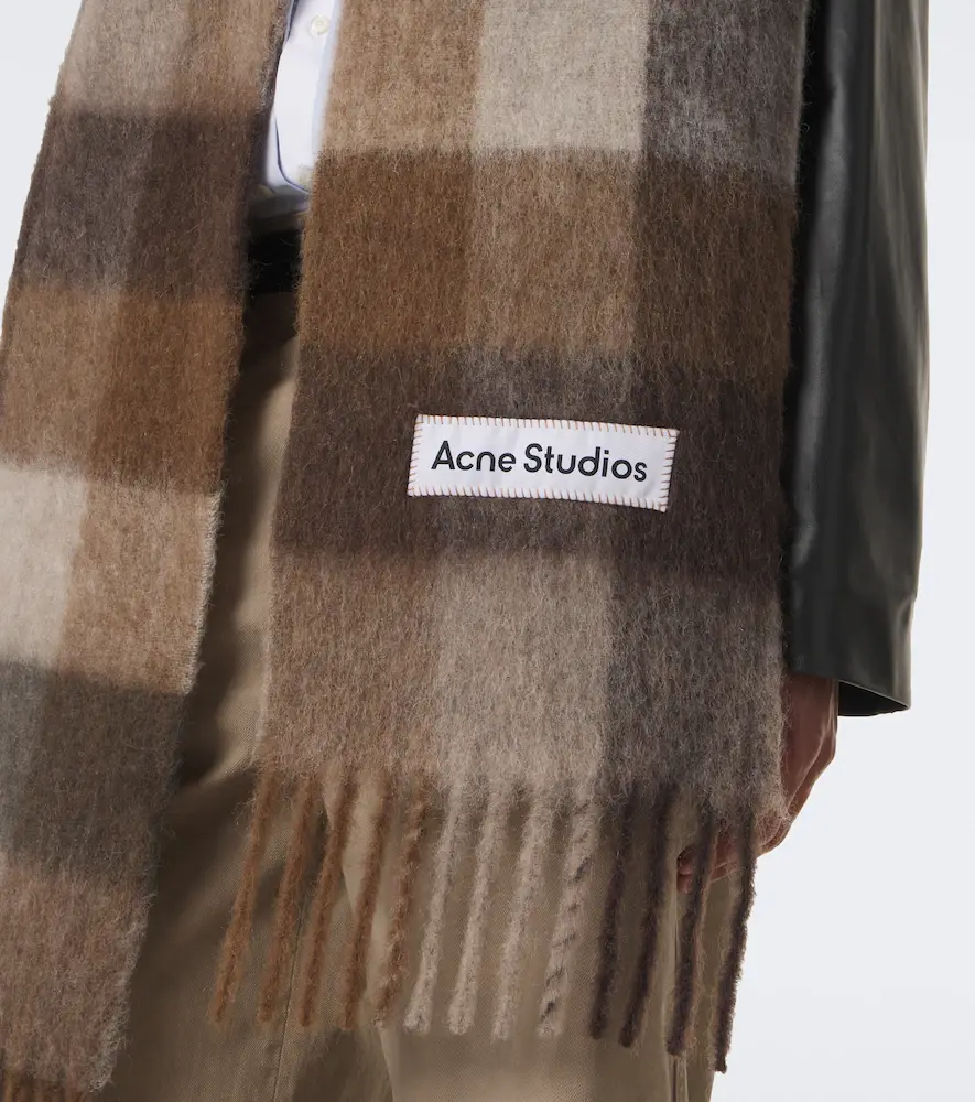 Acne Studios Checked fringed alpaca and wool-blend scarf | Thumbnail 2 Acne Studios Checked fringed alpaca and wool-blend scarf | Thumbnail 2