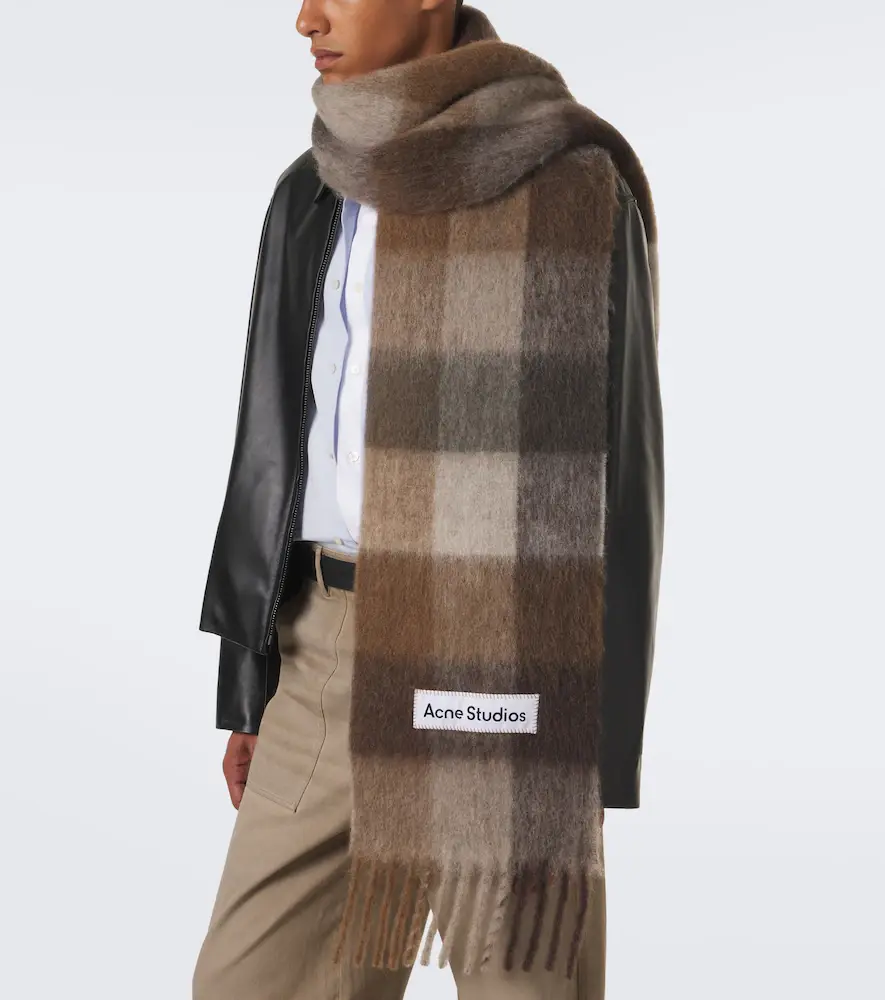 Acne Studios Checked fringed alpaca and wool-blend scarf | Thumbnail 3 Acne Studios Checked fringed alpaca and wool-blend scarf | Thumbnail 3