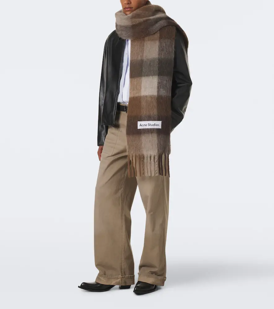 Acne Studios Checked fringed alpaca and wool-blend scarf | Thumbnail 4 Acne Studios Checked fringed alpaca and wool-blend scarf | Thumbnail 4