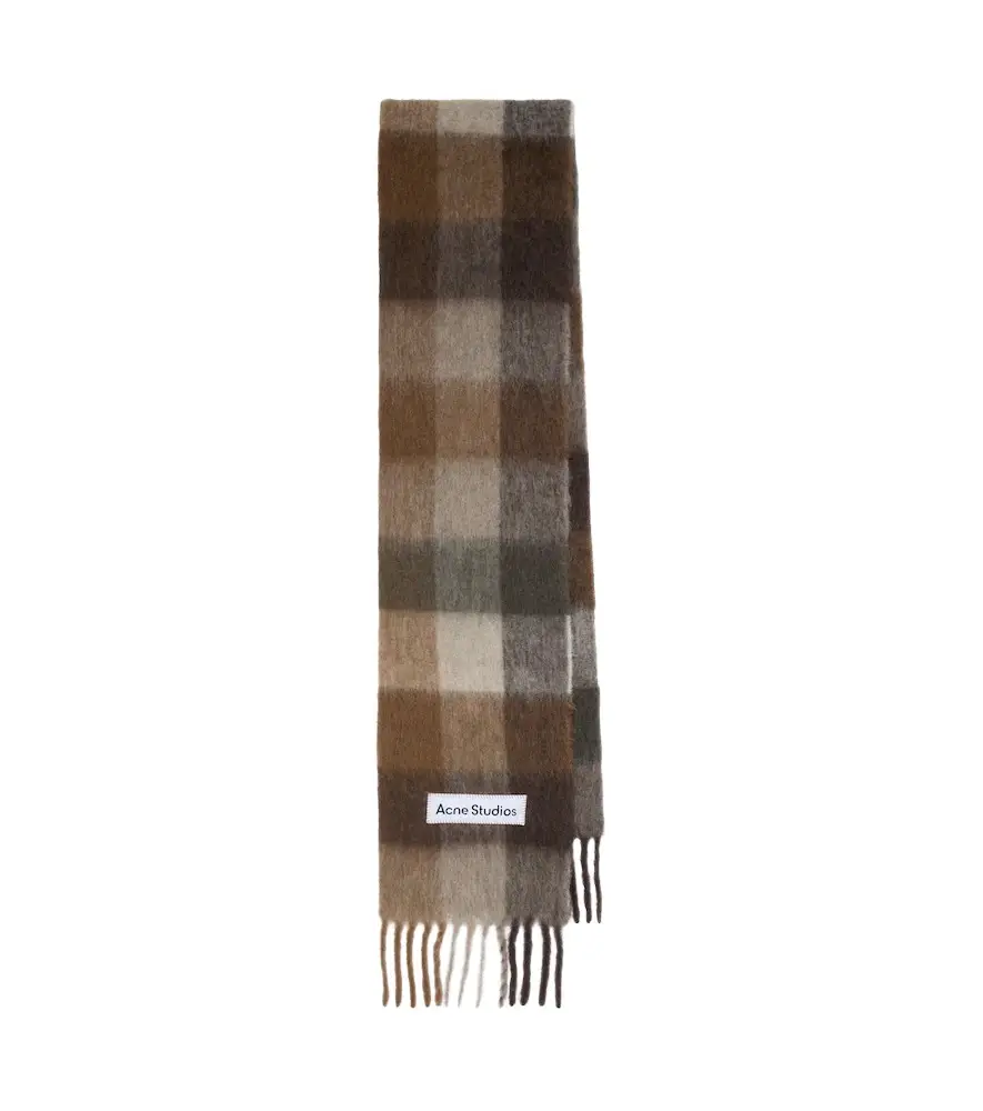 Checked fringed alpaca and wool-blend scarf Checked fringed alpaca and wool-blend scarf