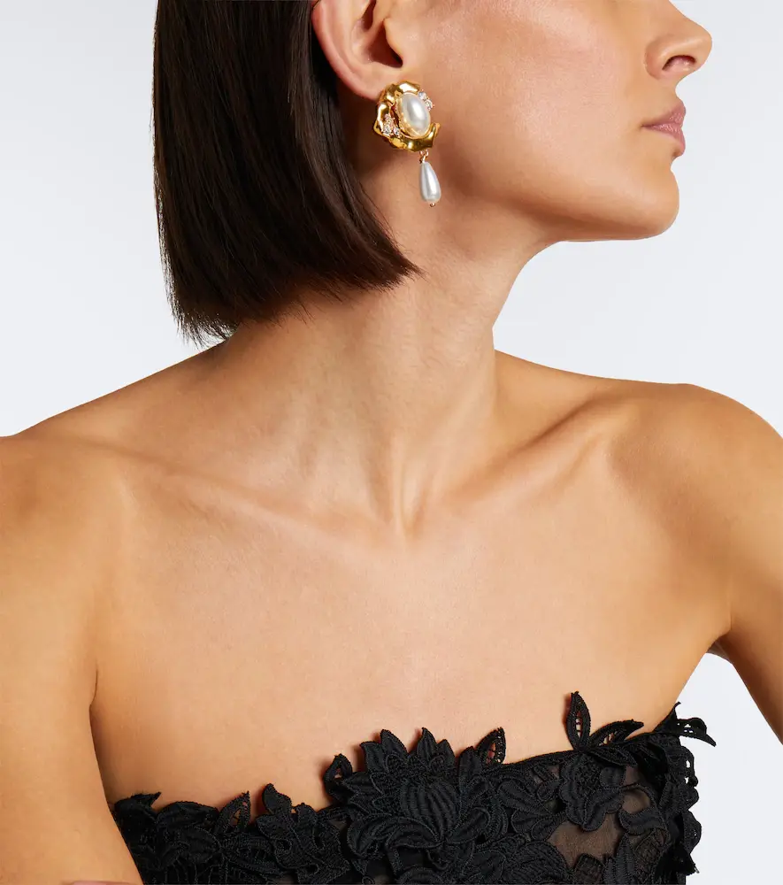 Oscar de la Renta Embellished pearl drop earrings | Thumbnail 5 Oscar de la Renta Embellished pearl drop earrings | Thumbnail 5