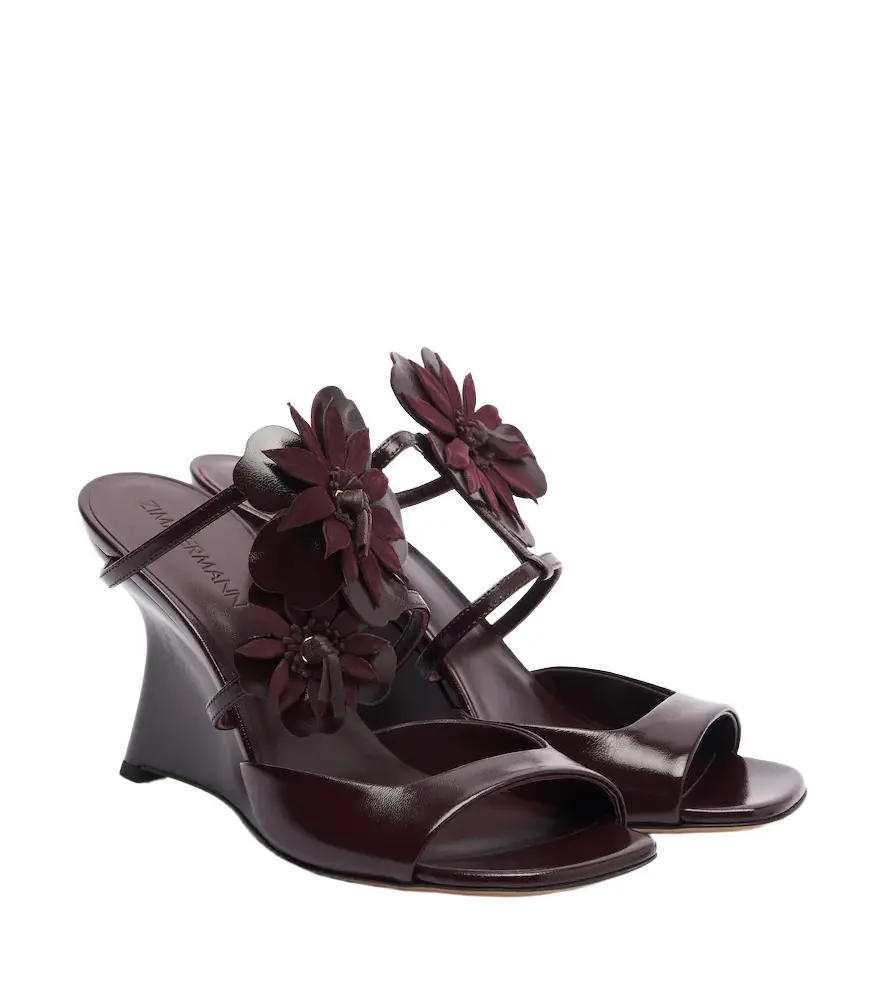 Zimmermann Belara floral-appliqué leather wedge mules