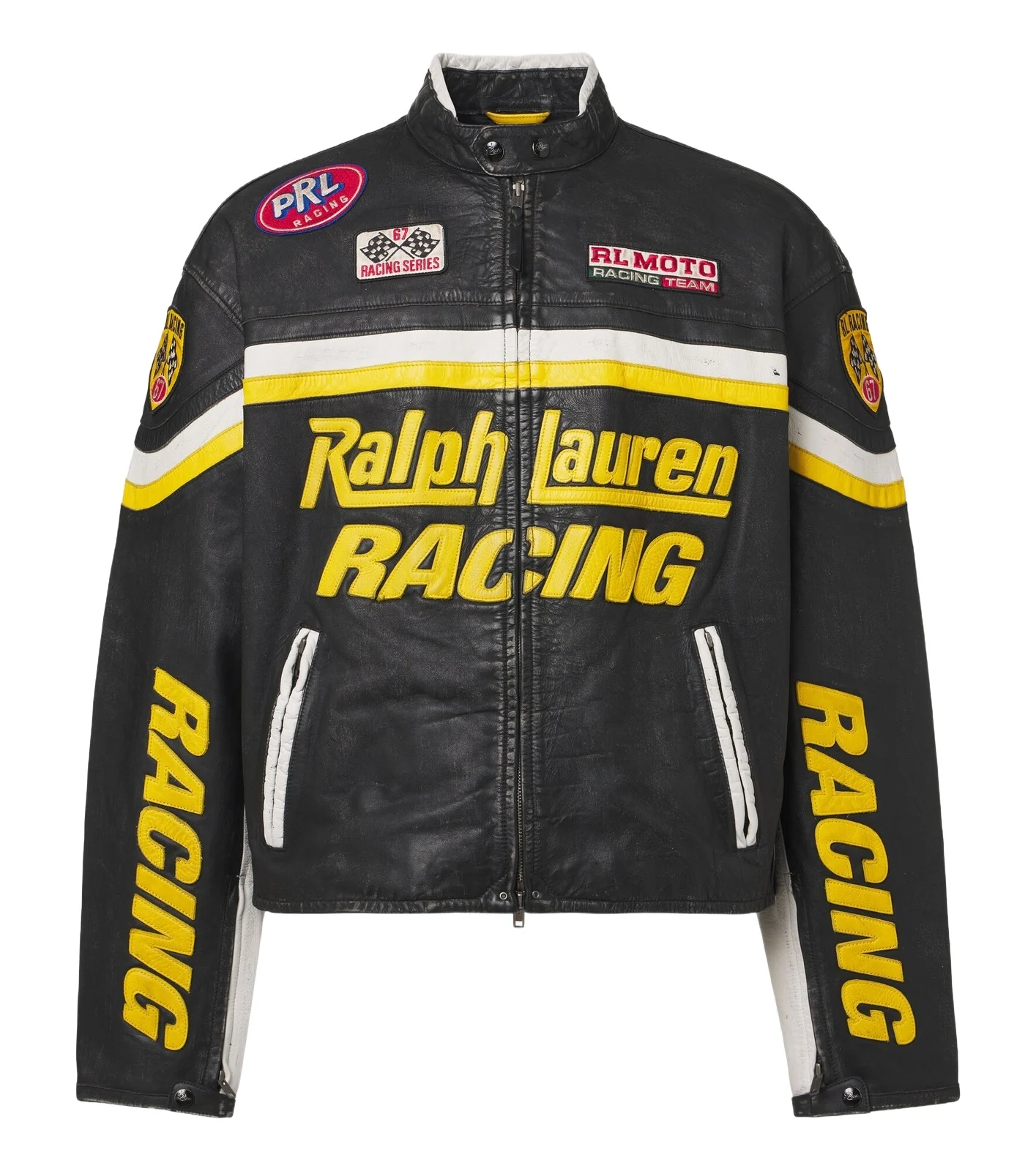 Patch-appliqué leather jacket Patch-appliqué leather jacket