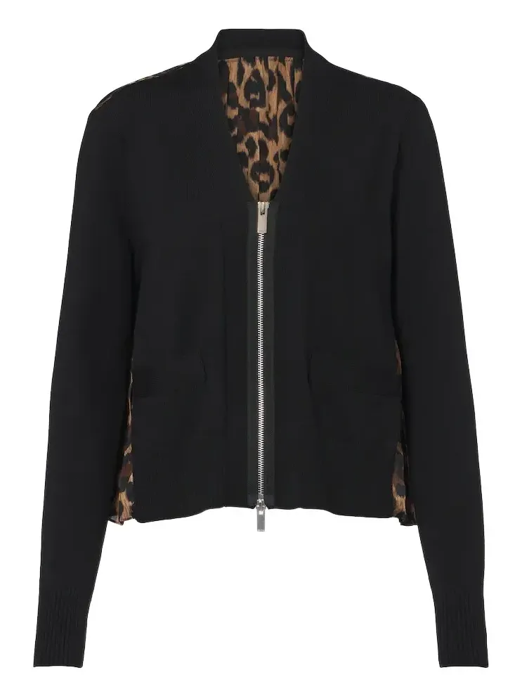 Sacai Paneled leopard-print cotton-blend cardigan