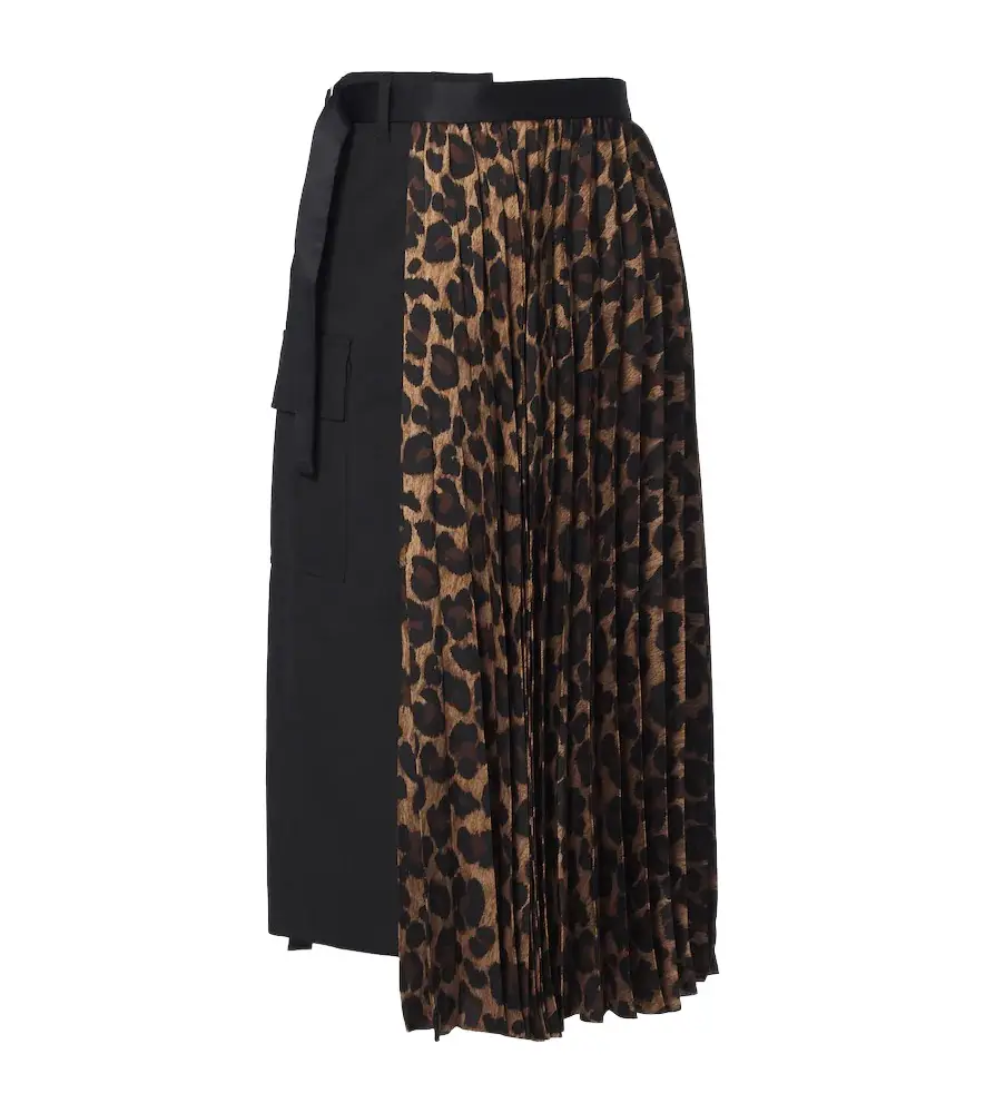 Sacai Paneled leopard-print midi skirt