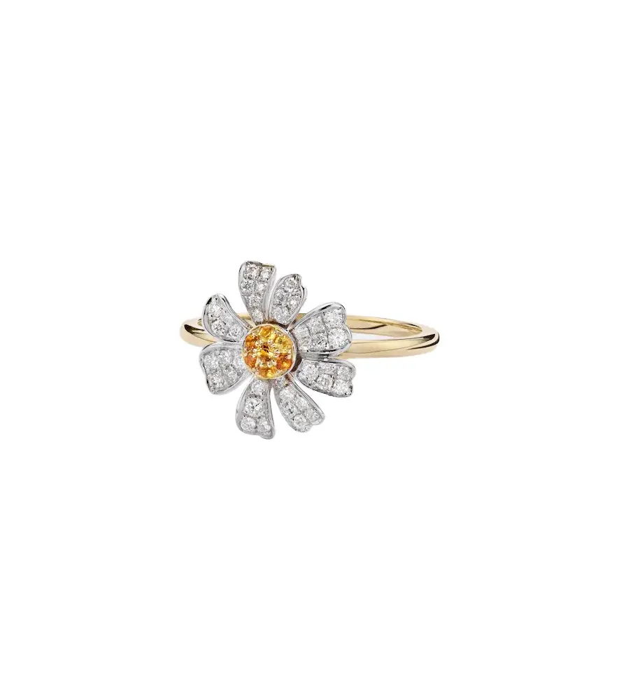 Yvonne Léon Marguerite 9kt gold ring with diamonds and citrines Yvonne Léon Marguerite 9kt gold ring with diamonds and citrines