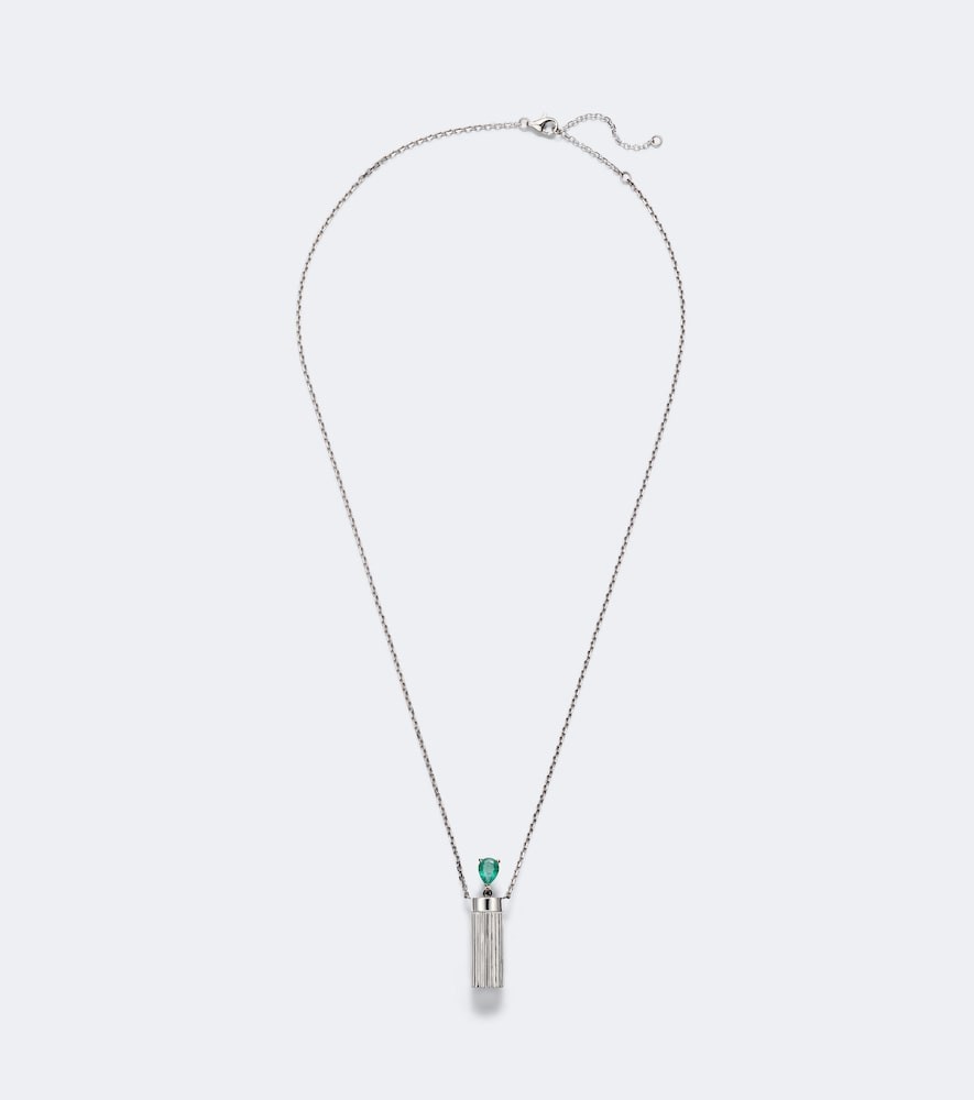 Yvonne Léon Petit Vase Berlingot and Bouchon 9kt white gold pendant necklace with emerald and diamond Yvonne Léon Petit Vase Berlingot and Bouchon 9kt white gold pendant necklace with emerald and diamond
