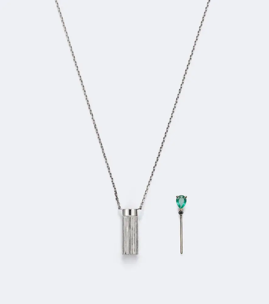 Yvonne Léon Yvonne Léon Petit Vase Berlingot and Bouchon 9kt white gold pendant necklace with emerald and diamond | Thumbnail 2