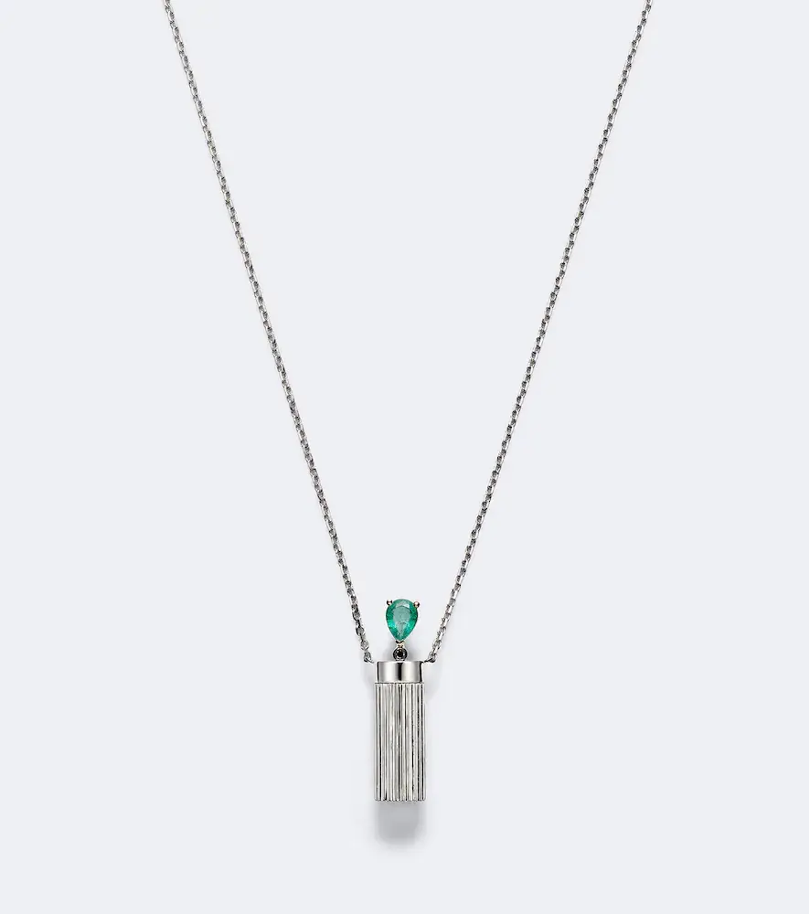 Yvonne Léon Yvonne Léon Petit Vase Berlingot and Bouchon 9kt white gold pendant necklace with emerald and diamond | Thumbnail 6