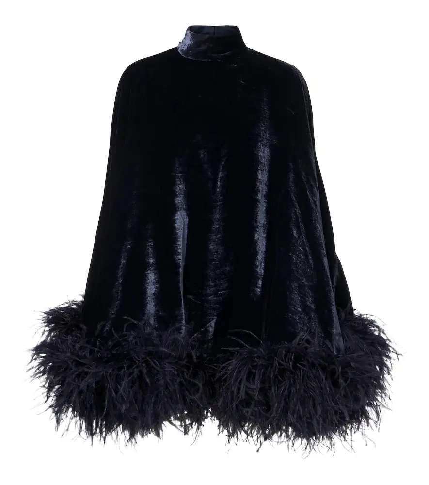 Taller Marmo Vegas feather-trimmed velvet minidress