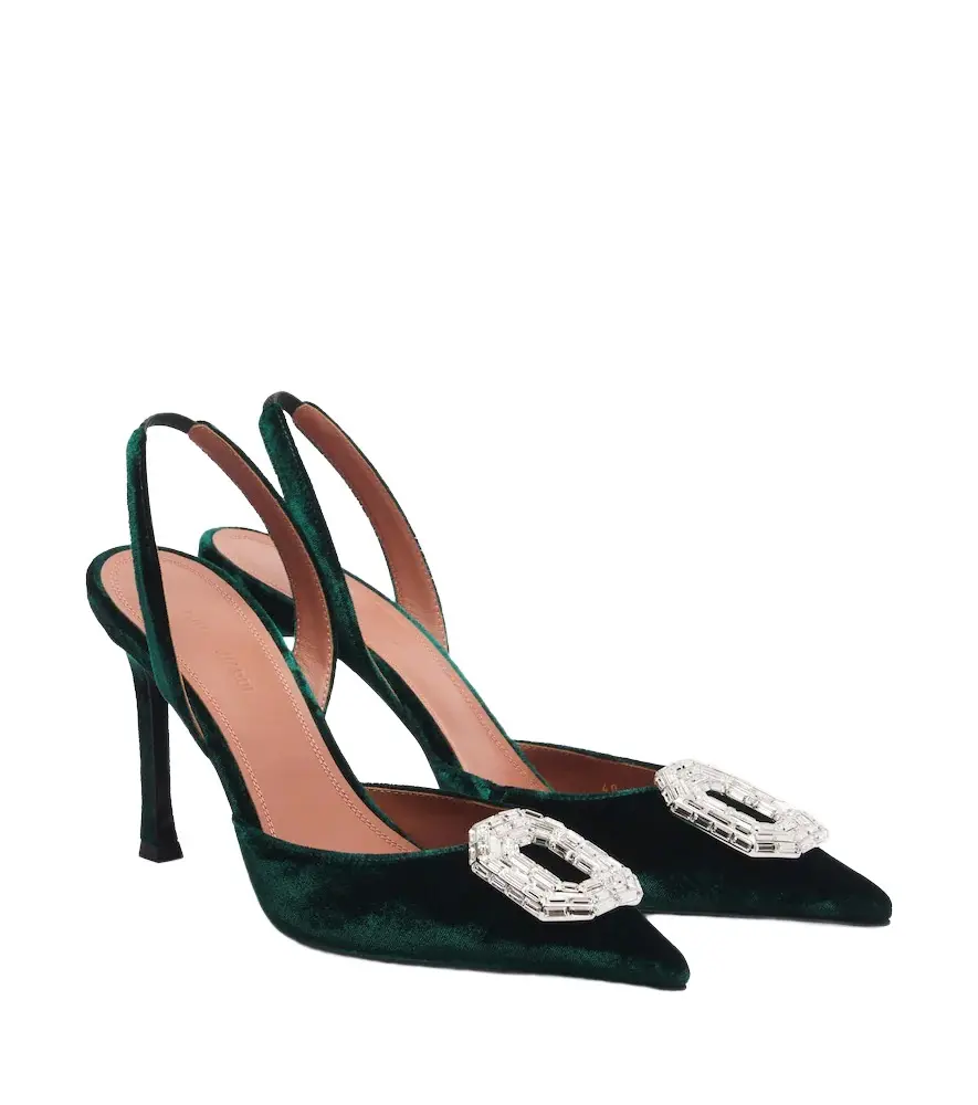 Amina Muaddi Camelia embellished velvet slingback pumps