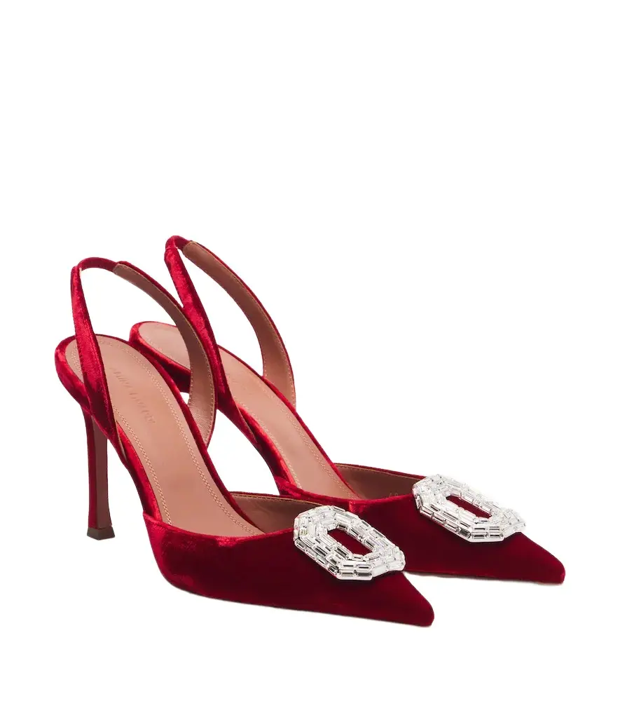Amina Muaddi Camelia embellished velvet slingback pumps
