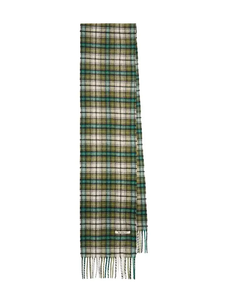 Auralee Checked fringed cashmere scarf