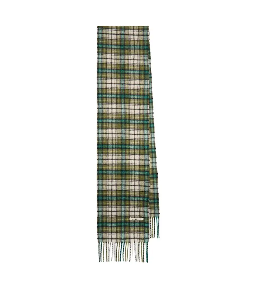 Auralee Checked fringed cashmere scarf