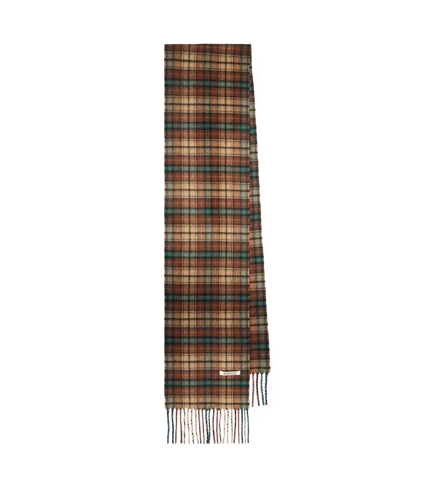 Auralee Checked fringed cashmere scarf