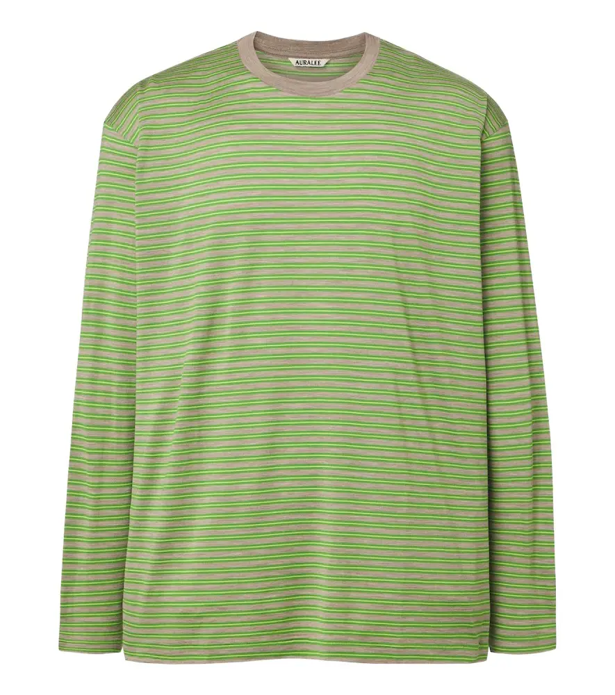 Auralee Striped wool T-shirt
