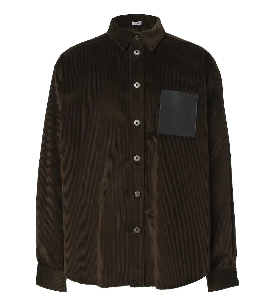 Loewe Leather-trimmed cotton corduroy shirt