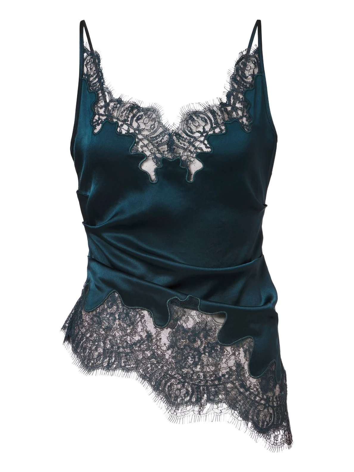 Ruched lace-trimmed satin camisole Ruched lace-trimmed satin camisole